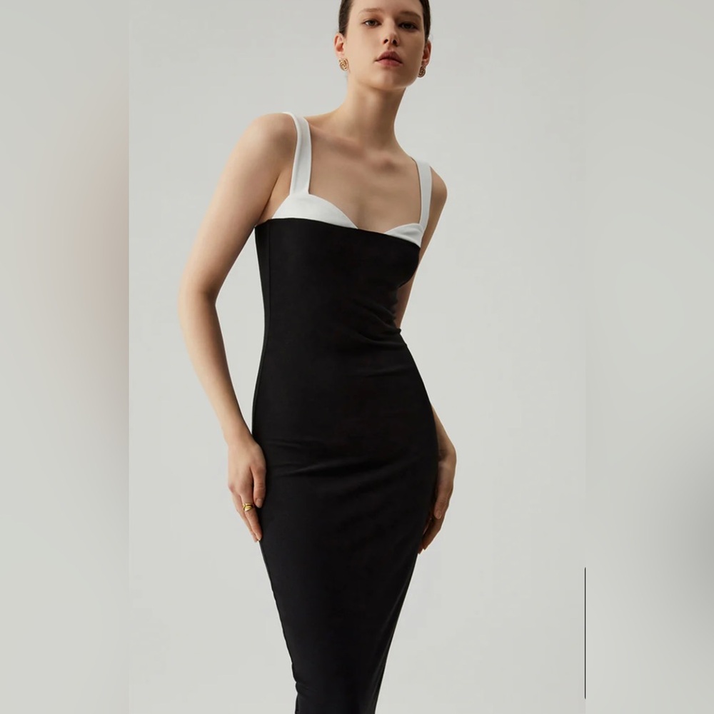 Bodycon Patchwork Sweetheart Collar Cami Midi Dress